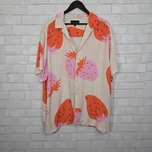 No Boundaries colorful strawberry button down top